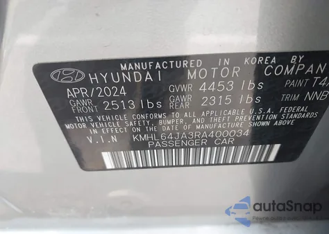 2024 Hyundai Sonata Sel from USA, damaged, VIN KMHL64JA3RA400034
